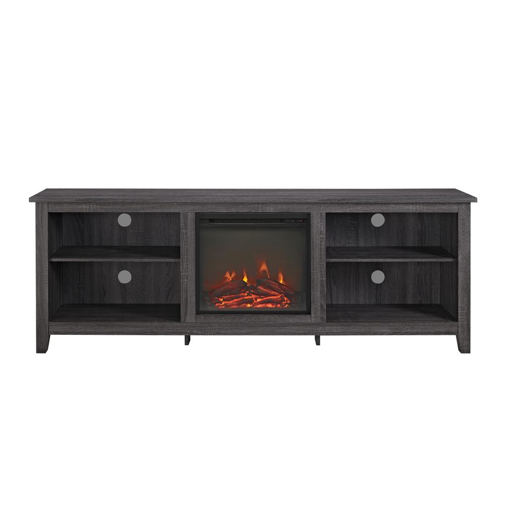 70" Wood Media TV Stand Console with Fireplace - Charcoal. Picture 3