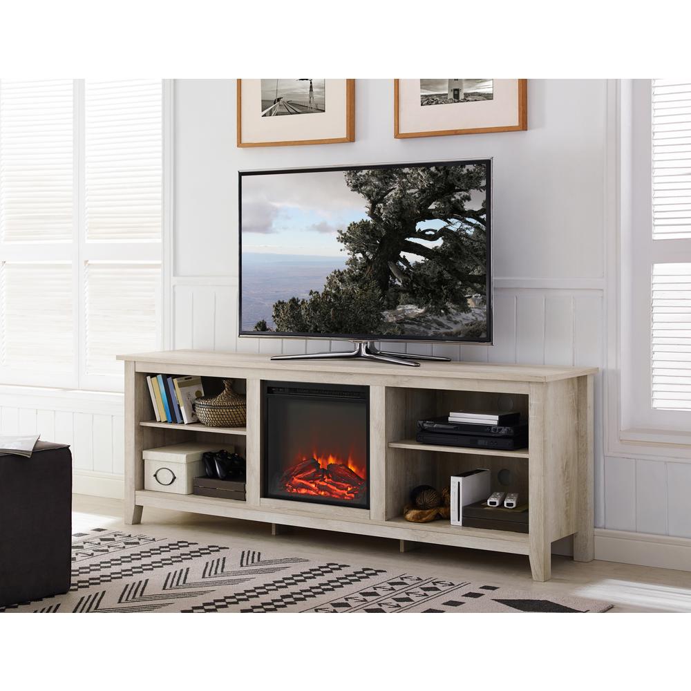 70" Wood Media TV Stand Console with Fireplace - White Oak. Picture 2