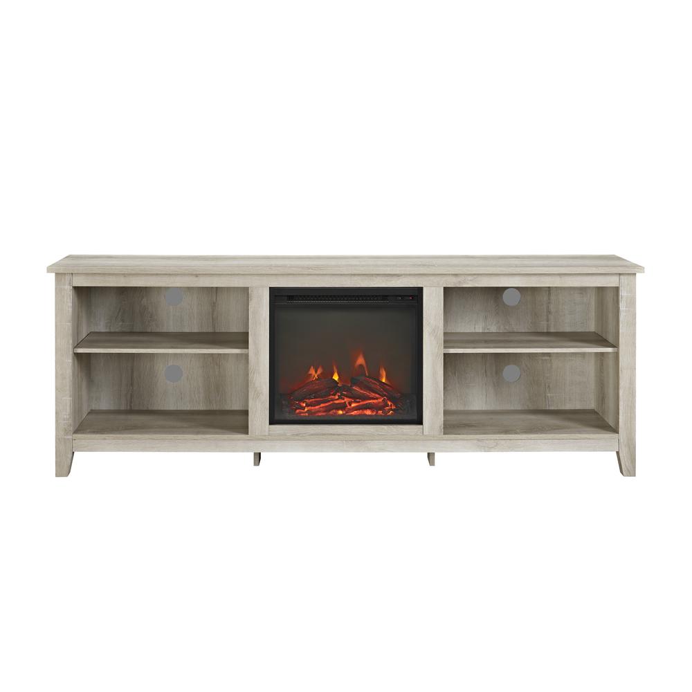 70" Wood Media TV Stand Console with Fireplace - White Oak. Picture 1