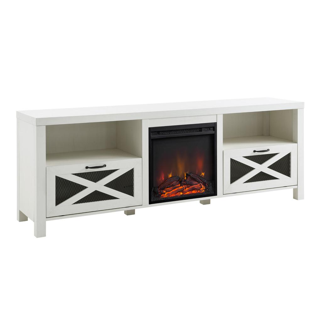 Farmhouse Drop Door Electric Fireplace TV Stand for TVs up to 80 Inches – Brushed White. Picture 6