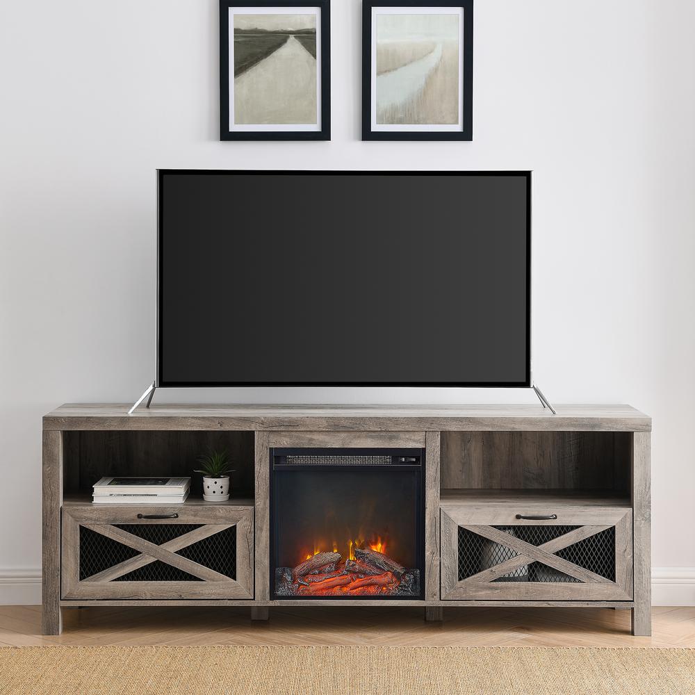 70" Rustic Farmhouse Fireplace TV Stand - Grey Wash. The main picture.