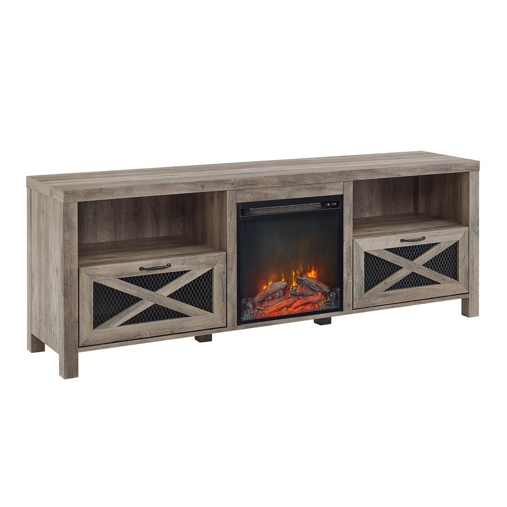 70" Rustic Farmhouse Fireplace TV Stand - Grey Wash. Picture 4