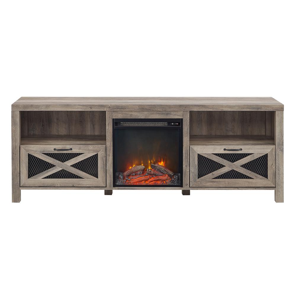 70" Rustic Farmhouse Fireplace TV Stand - Grey Wash. Picture 5