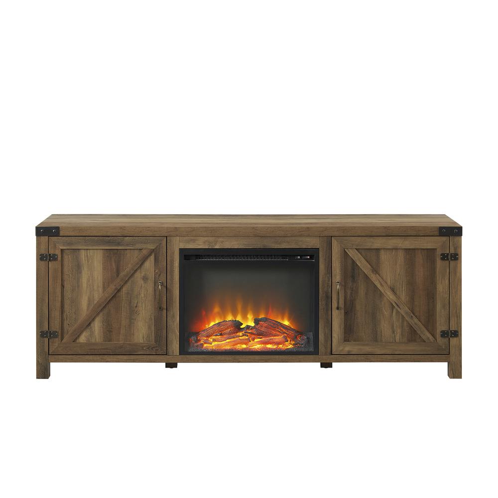 Farmhouse Barn Door Fireplace TV Stand for TVs up to 80” – Rustic Oak. Picture 5