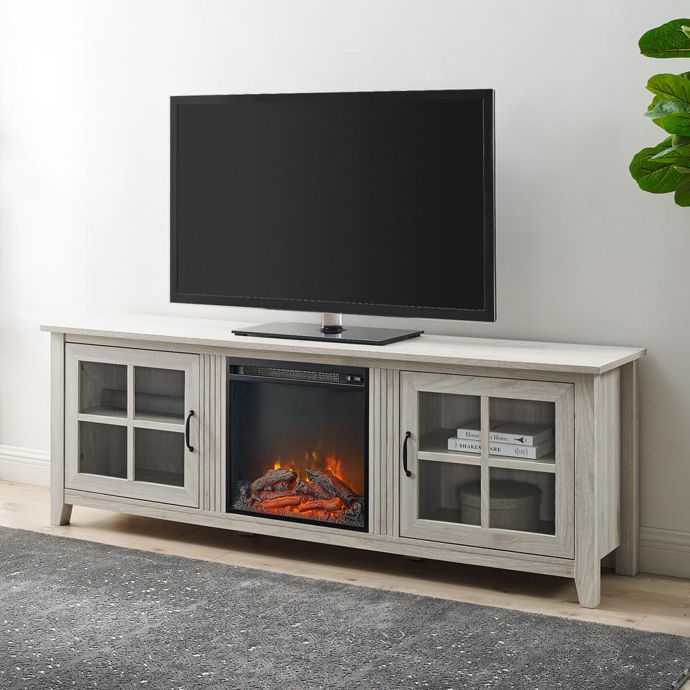 70" Glass Door Fireplace TV Console - Birch. Picture 5