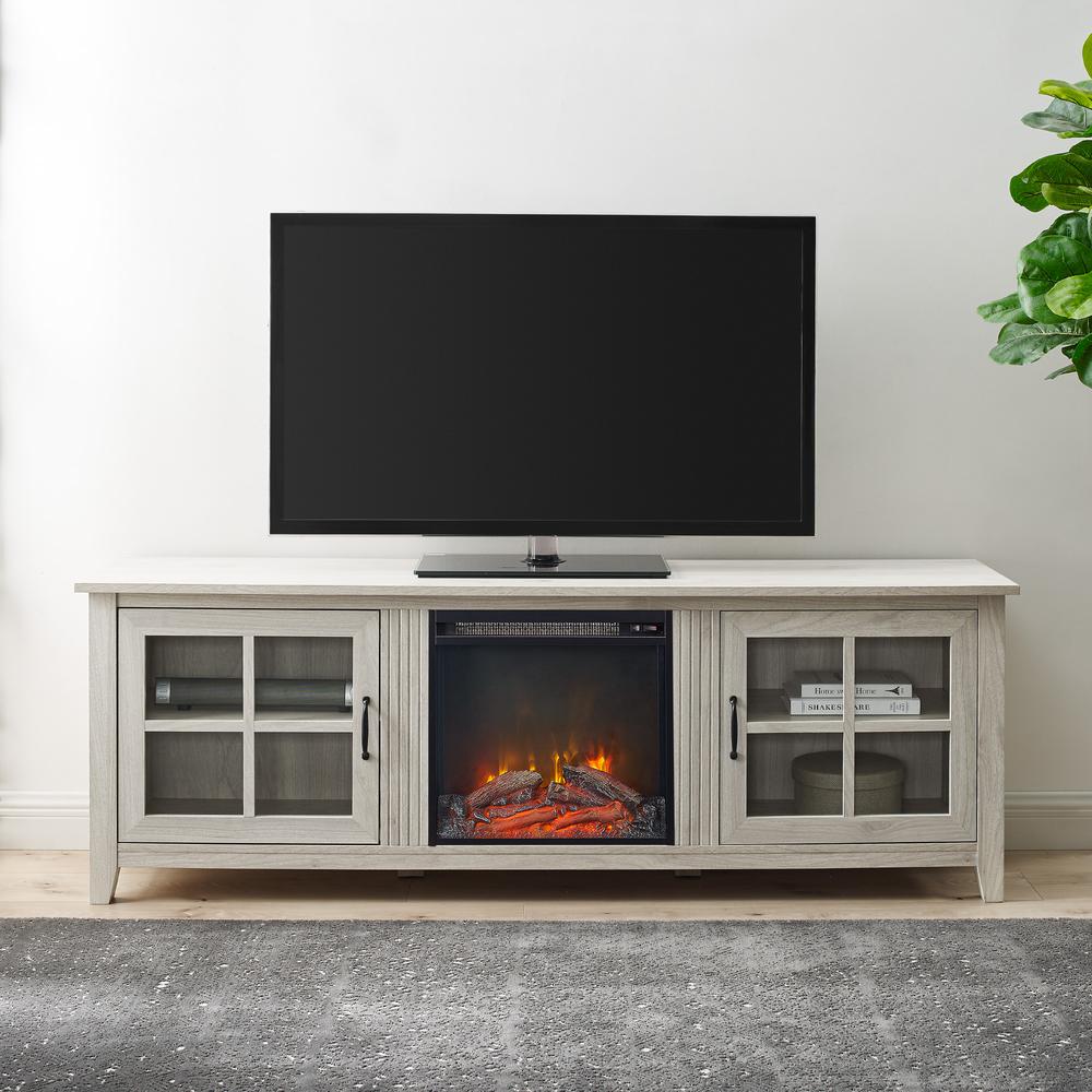 70" Glass Door Fireplace TV Console - Birch. Picture 6