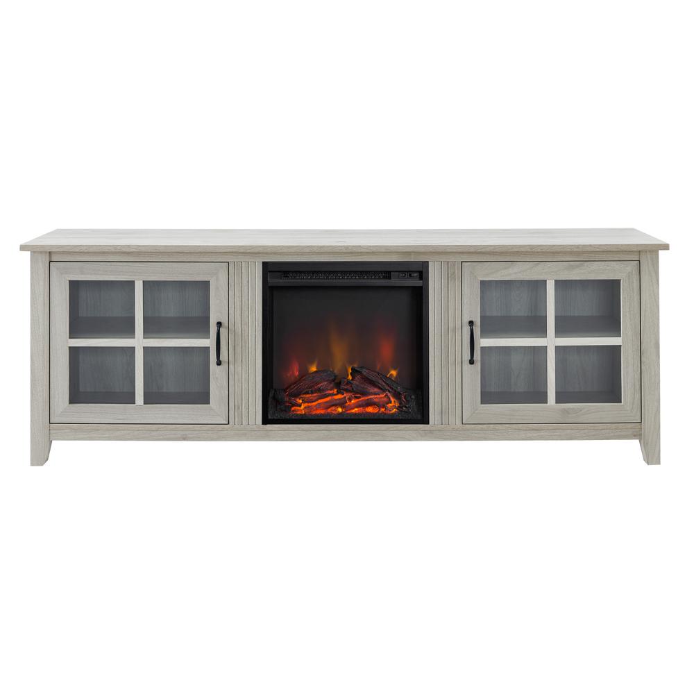 70" Glass Door Fireplace TV Console - Birch. Picture 2