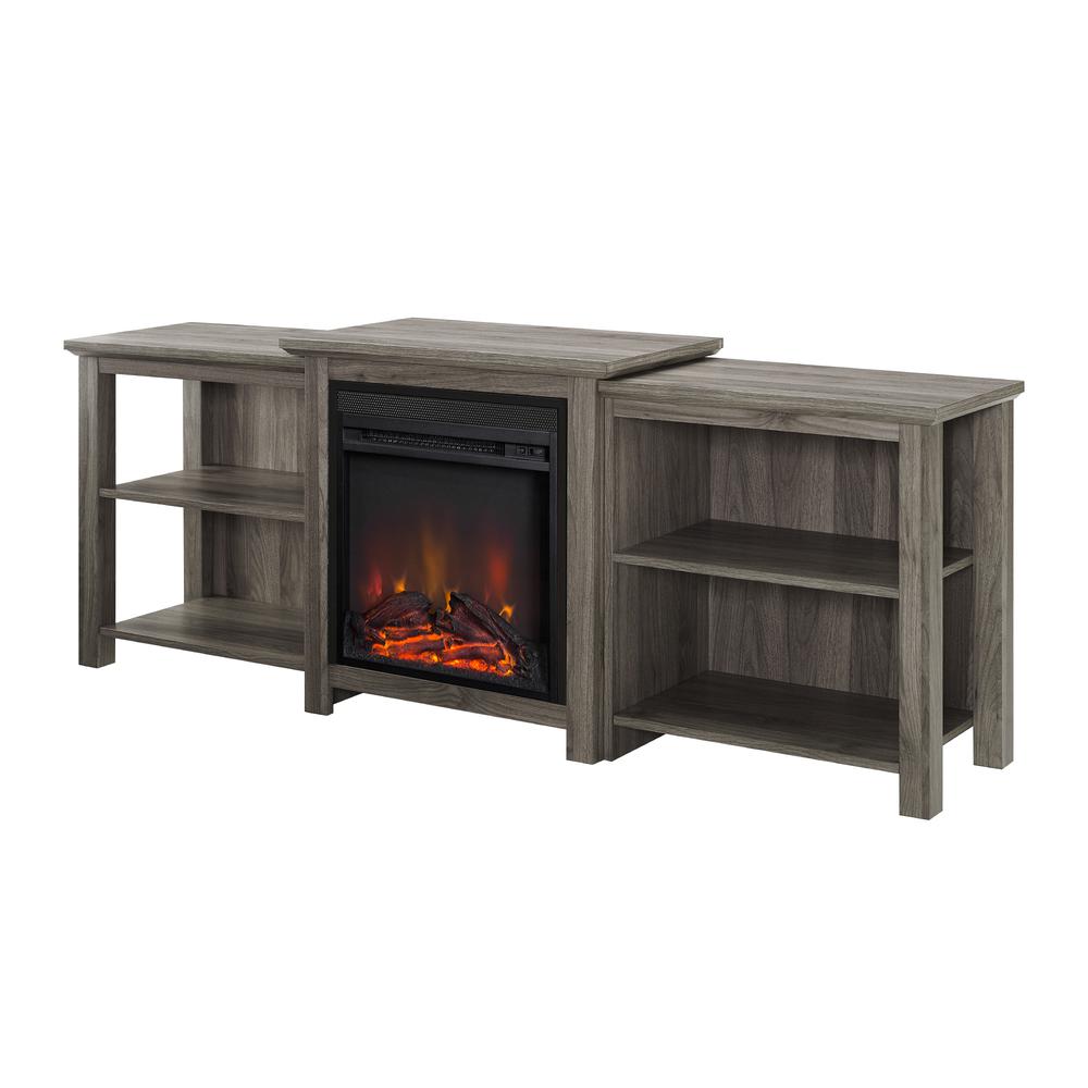 70" Tiered Top Open Shelf Fireplace TV Console - Slate Grey. Picture 1