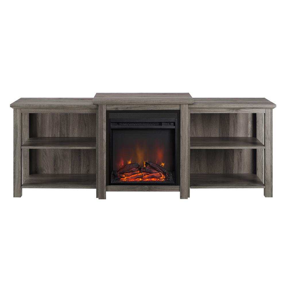70" Tiered Top Open Shelf Fireplace TV Console - Slate Grey. Picture 3