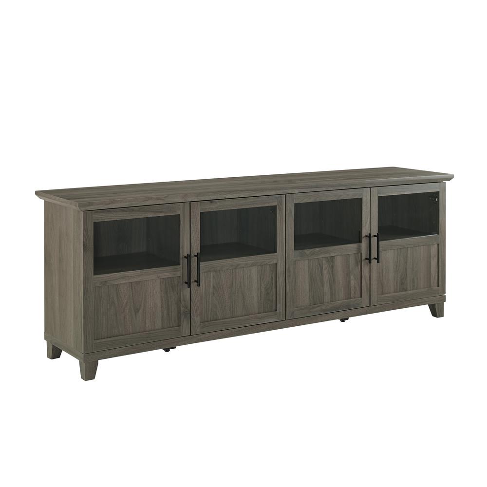 70" TV Console w/Glass & Wood Panel Doors - Slate Grey. Picture 1