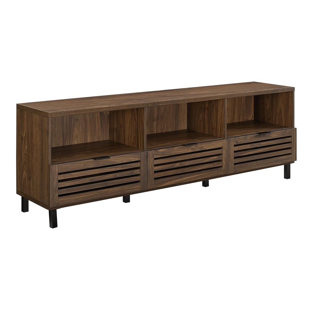 70" Wood TV Stand with Slatted Drawers - Dark Walnut. Picture 1