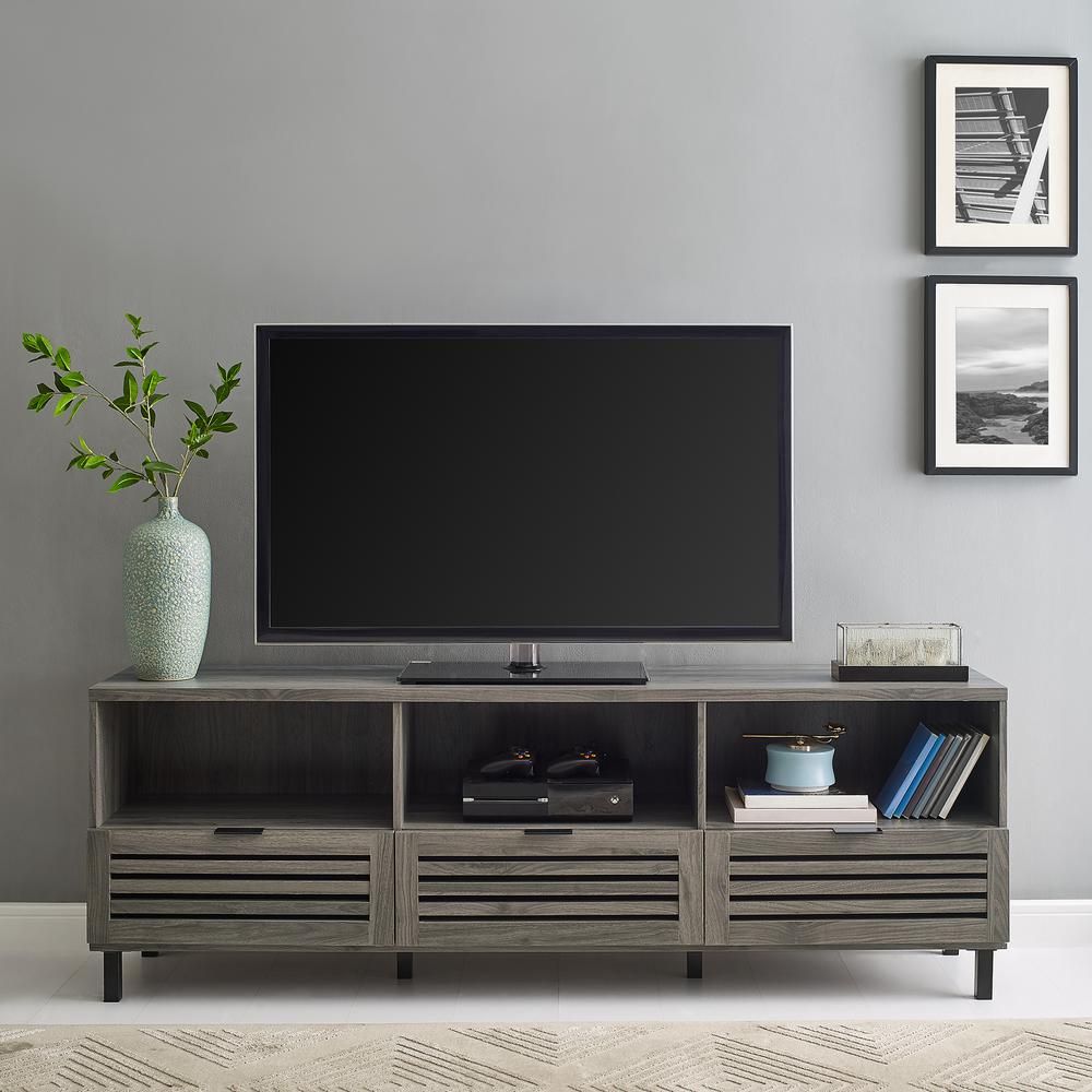 70" Wood TV Stand with Slatted Drawers - Slate Grey. Picture 2