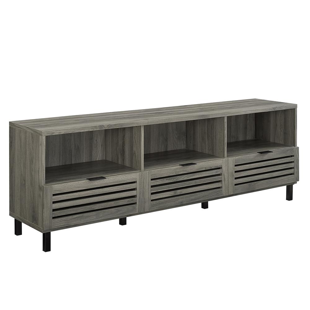70" Wood TV Stand with Slatted Drawers - Slate Grey. Picture 1