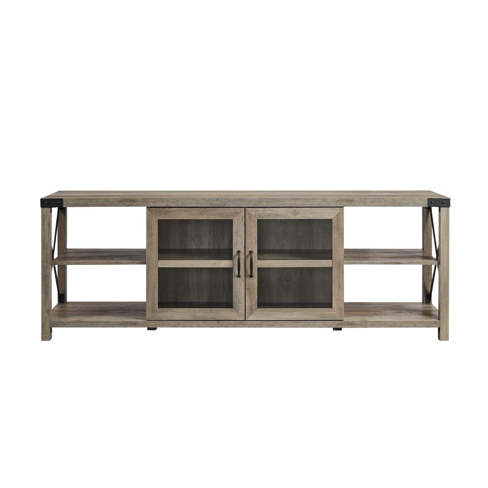70" Farmhouse Metal X TV Stand - Grey Wash. Picture 5