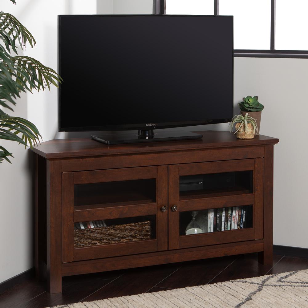 44" Brown Wood Corner TV Stand Console. Picture 2