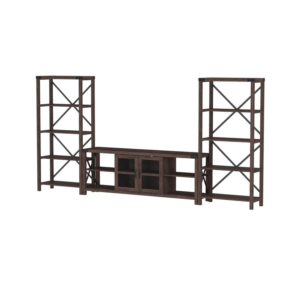 Industrial X-Metal Shelves with 70" Glass Door Fireplace TV Stand - Sable Grey. Picture 3