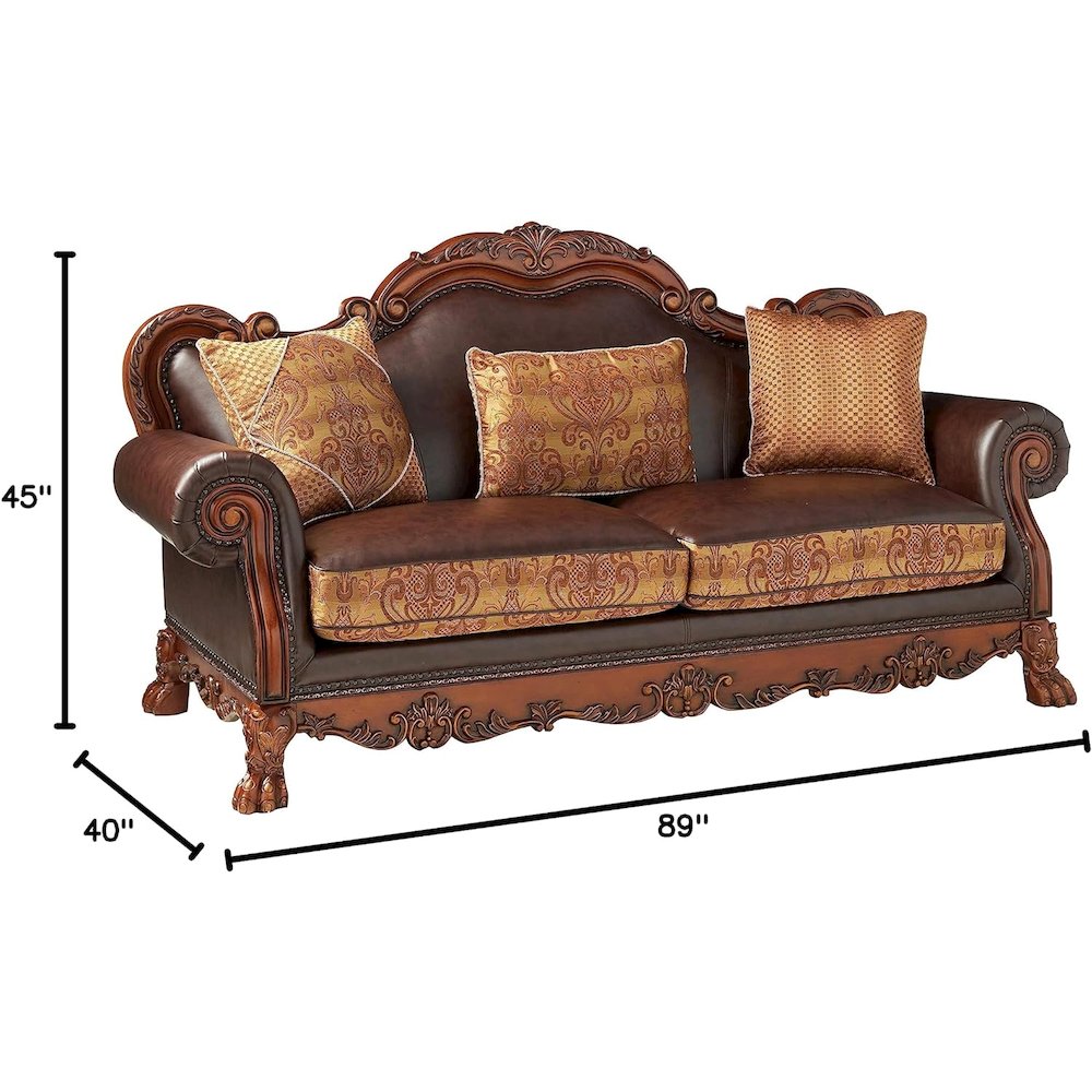 Sofa (w/3 Pillows), Brown PU & Chenille, Cherry Oak 15160. Picture 4