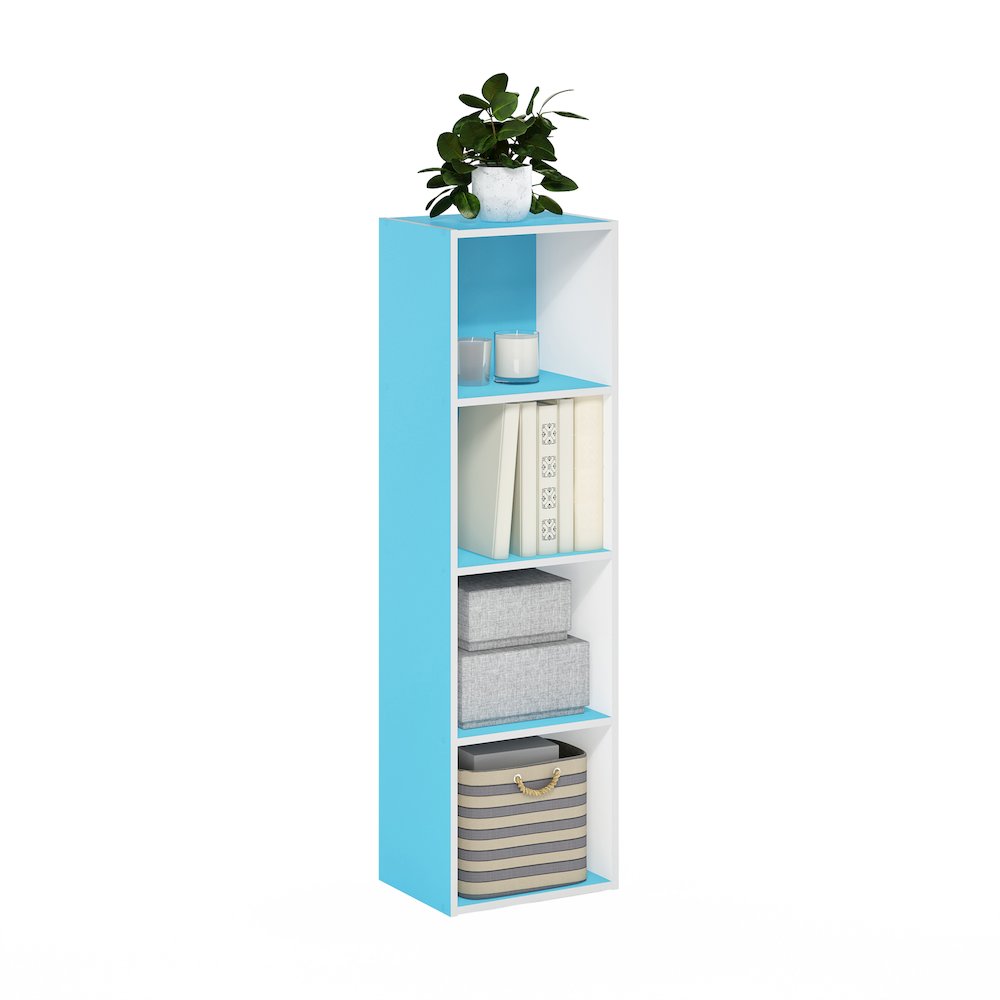 Furinno Pasir 4-Tier Open Shelf Bookcase, Light Blue/White. Picture 3