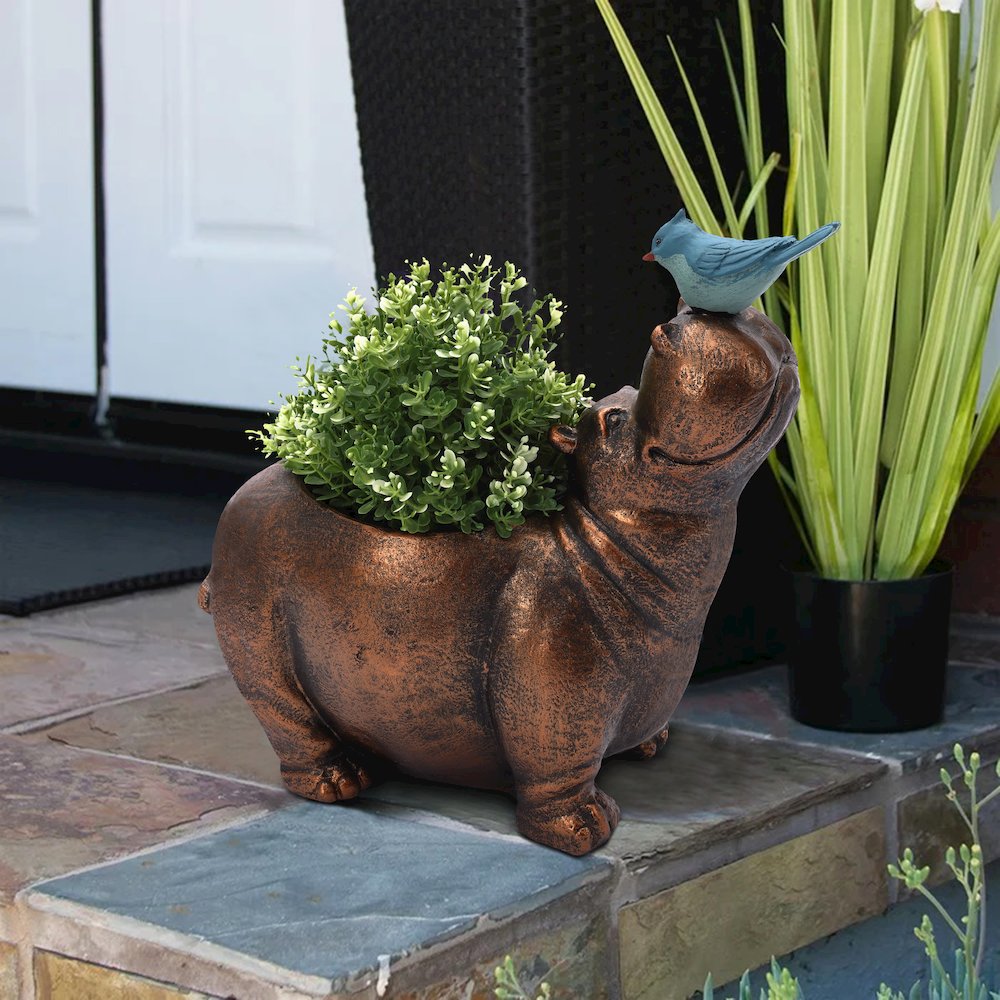 Brown Hippo and Blue Bird MgO Flower Pot Planter. Picture 12
