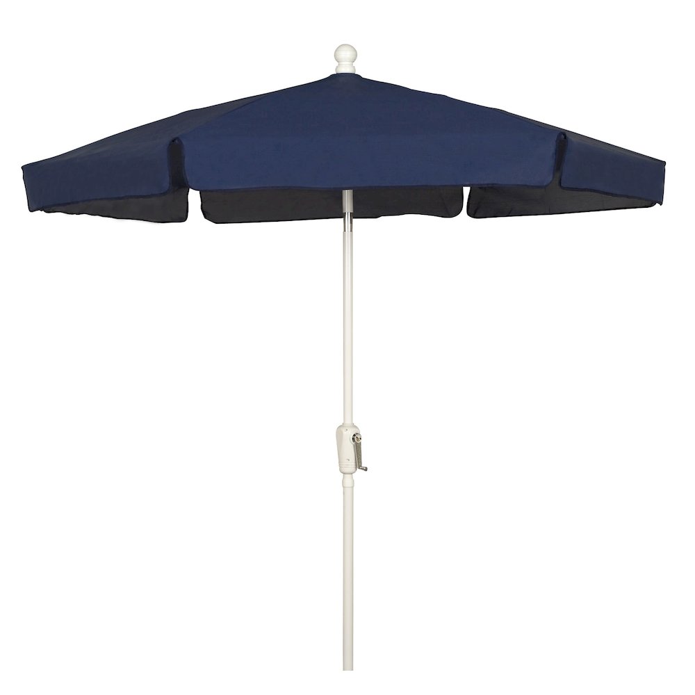 7.5' Hex Home Garden  Umbrella 6 Rib Crank White with Navy Blue Vinyl Coated Weave Canopy. Picture 1