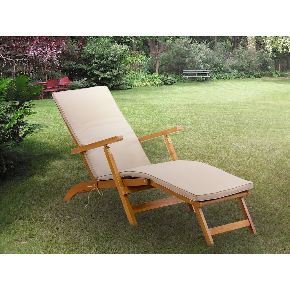 Patio Chair Lounge - Outdoor Acacia Wood Sunlounger Chair for Poolside, Deck, Lawn, 59x21x35 Inch, Natural Oil. Picture 6