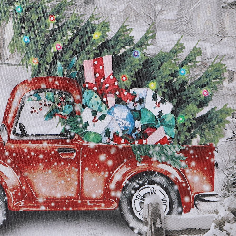 Christmas Vintage Truck Canvas Print with LED Lights. Picture 3