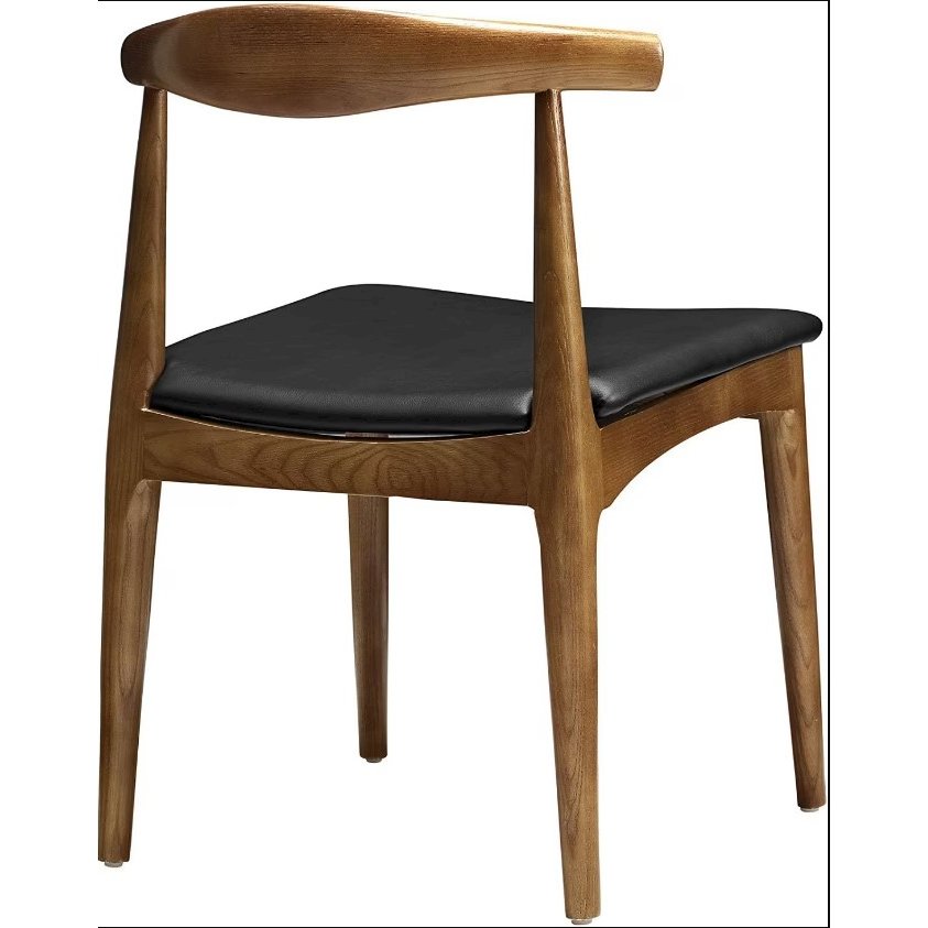 Elbow Dining Chair Black Faux Leather - Walnut, Set of 1. Picture 2