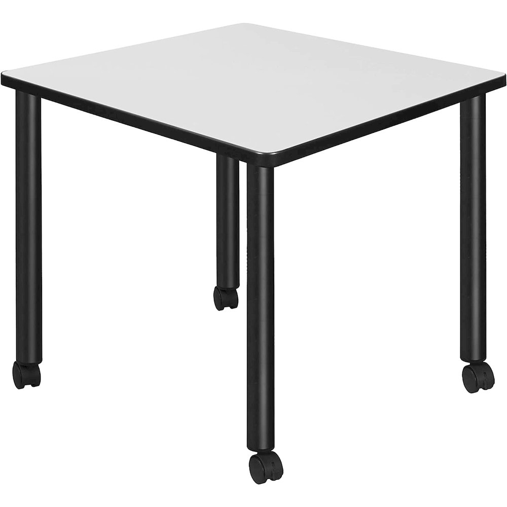 Kee 30" Square Mobile Breakroom Table- White/ Black. Picture 1