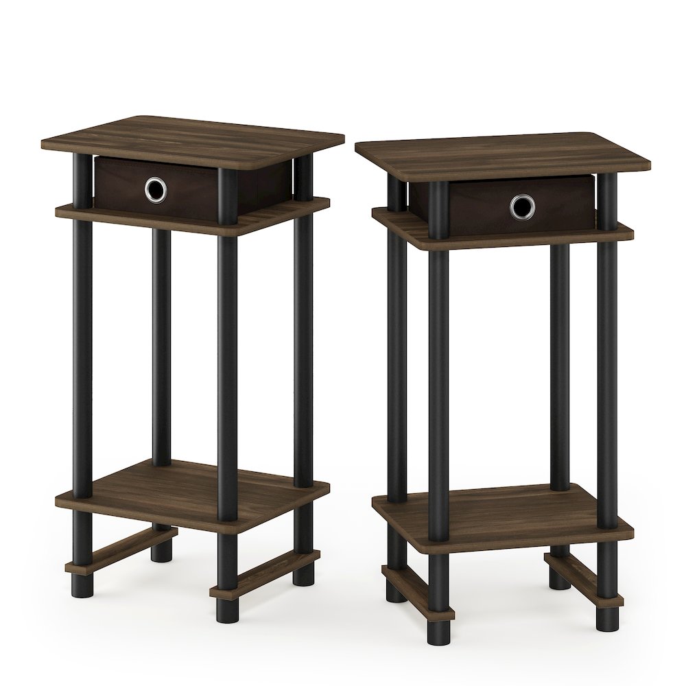 Furinno 2-17017 Turn-N-Tube Tall End Table with Bin, Columbia Walnut/Black/Dark Brown, Set of 2. Picture 1