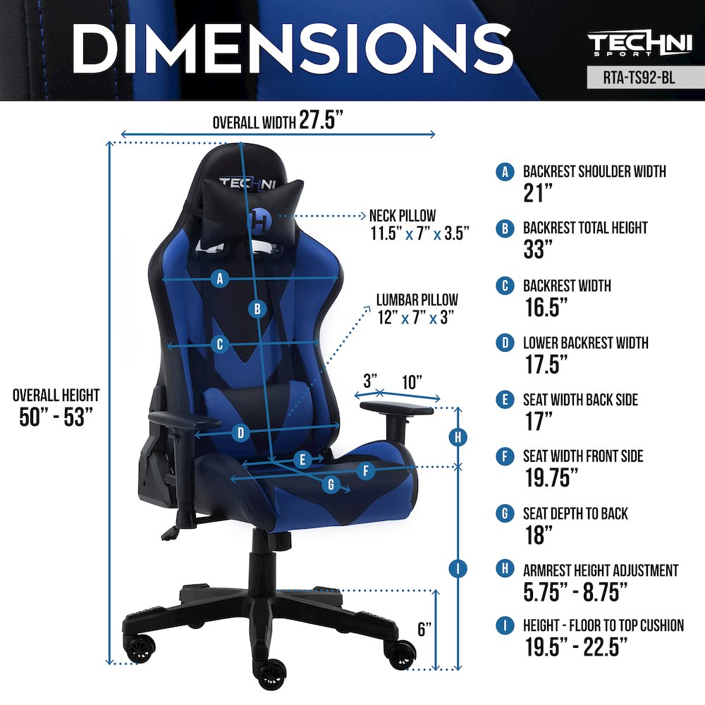 Techni Sport TS-92 Office-PC Gaming Chair, Blue. Picture 15