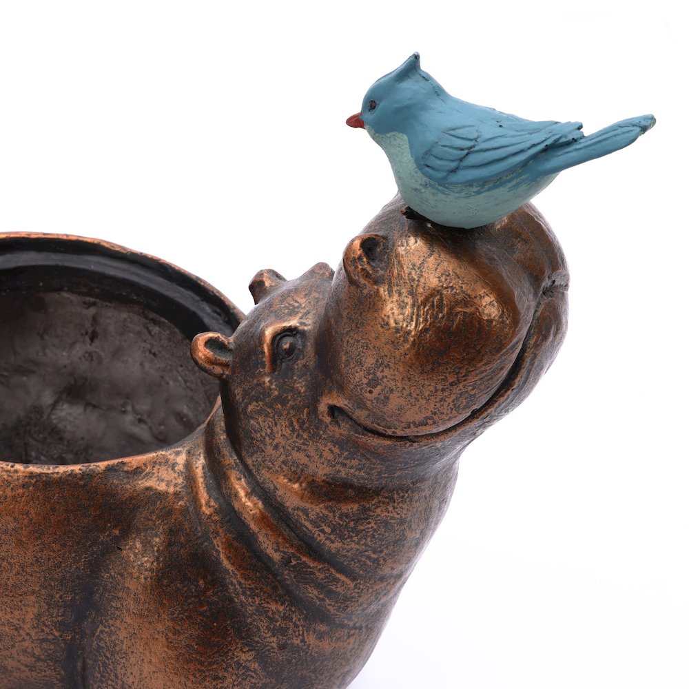 Brown Hippo and Blue Bird MgO Flower Pot Planter. Picture 8