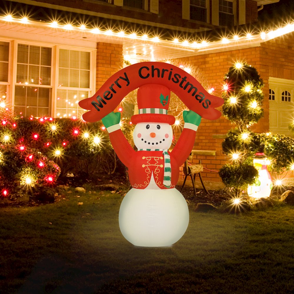 8Ft Snowman with Merry Christmas Banner inflatable and LED Lights. Picture 7
