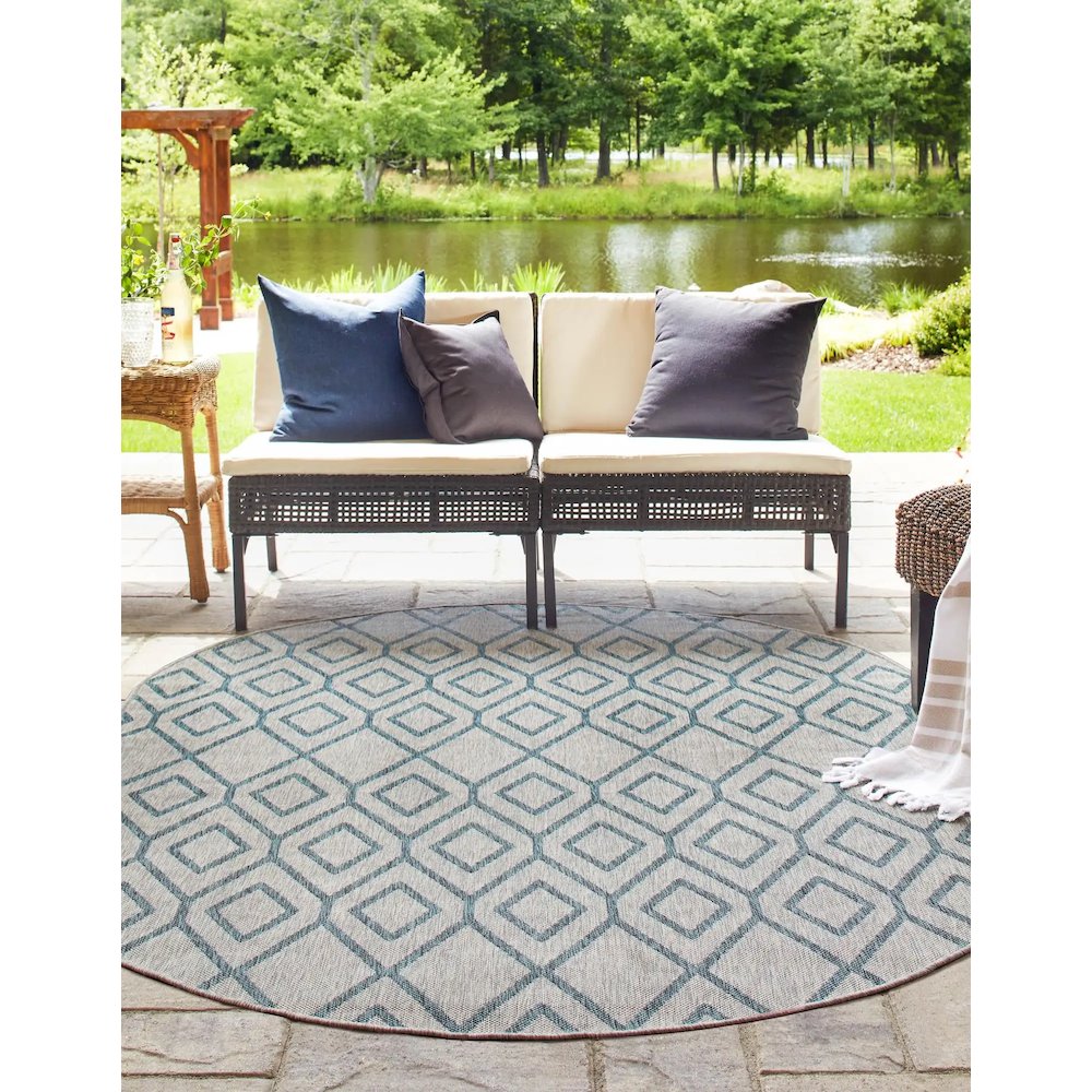 Jill Zarin Outdoor Turks and Caicos Area Rug 7' 10" x 10' 0", Oval Gray Teal. Picture 11