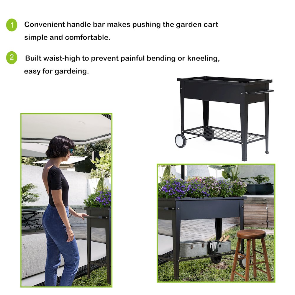 Black Mobile Metal Raised Garden Bed Planter Cart with Legs. Picture 5