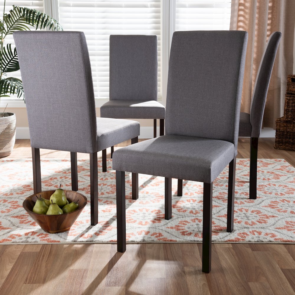 Andrew Contemporary Espresso Wood Grey Fabric Dining Chair. Picture 9