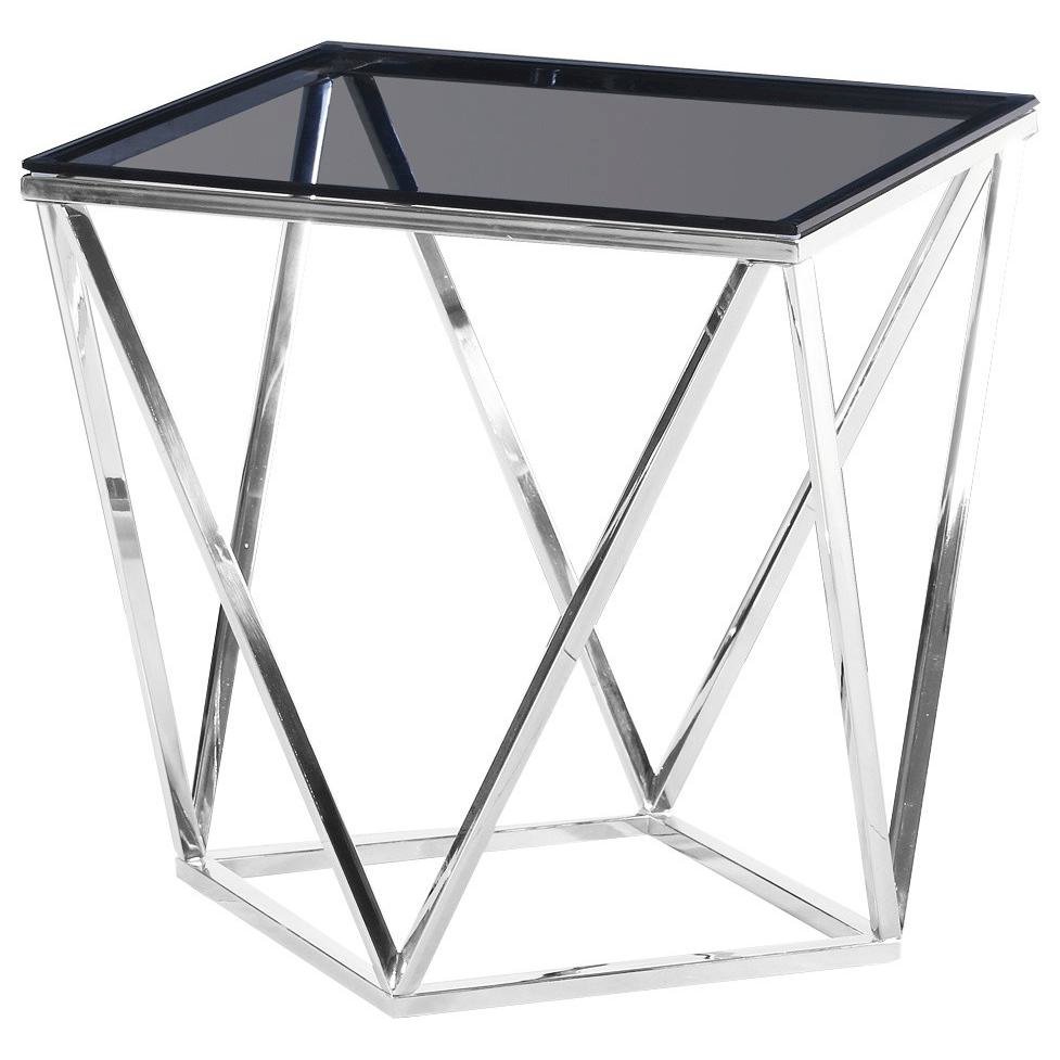 Best Master Glass and Stainless Steel End Table in Silver/Smoked. Picture 1