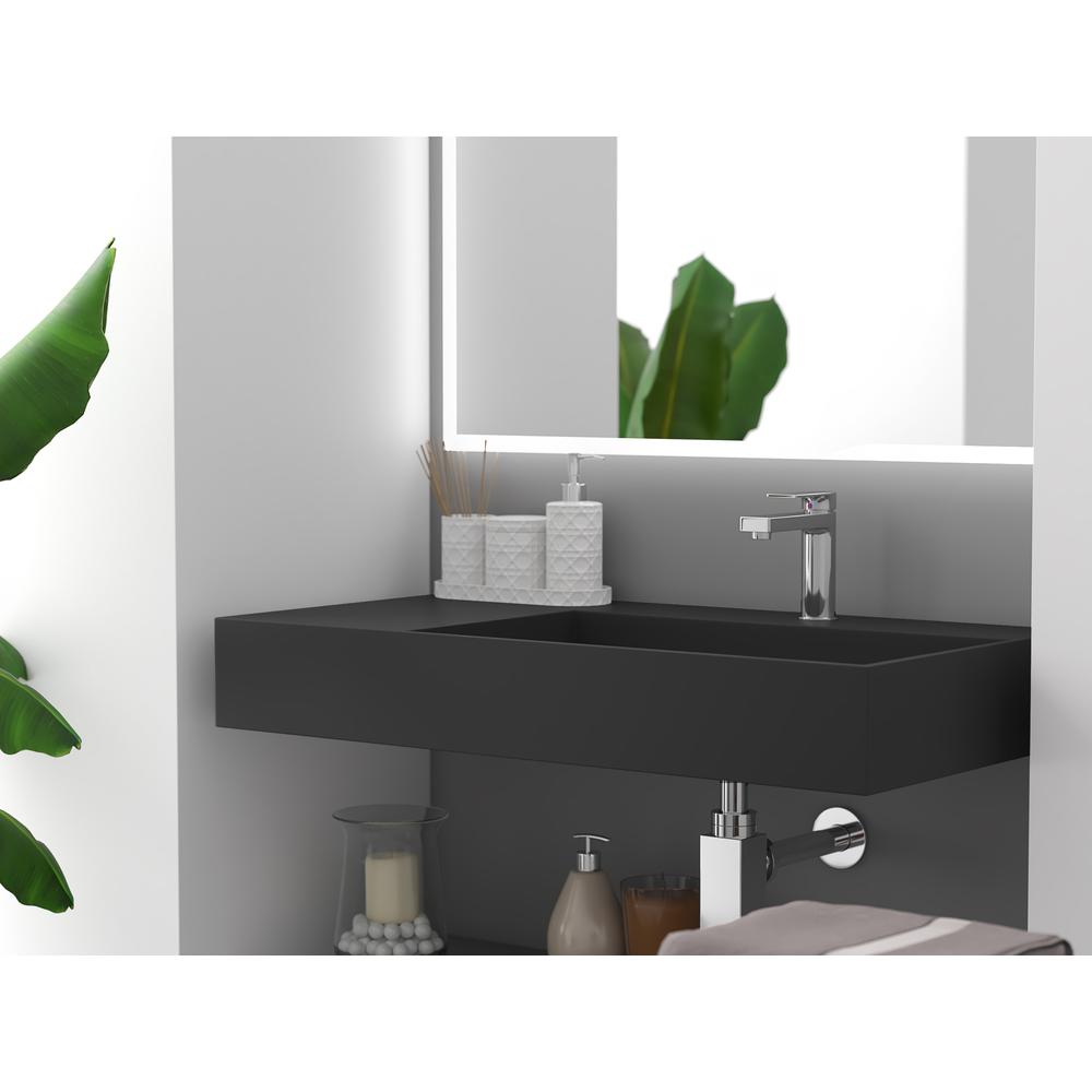 Right Basin Wall-Mounted  Single Bathroom Sink  in Black. Picture 5