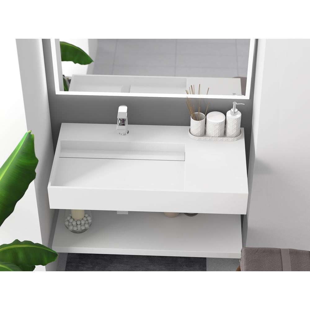 Left Basin Wall-Mounted  Single Bathroom Sink  in White. Picture 6