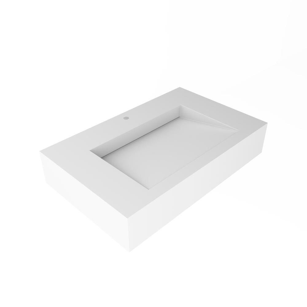 Wall-Mounted Solid Surface Single Bathroom Sink with Ramp Basin in White. Picture 2