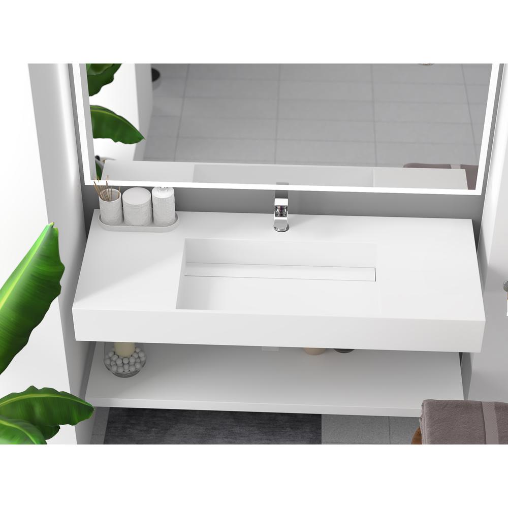 Wall-Mounted  Single Bathroom Sink with Concealed Drain Plate in White. Picture 6