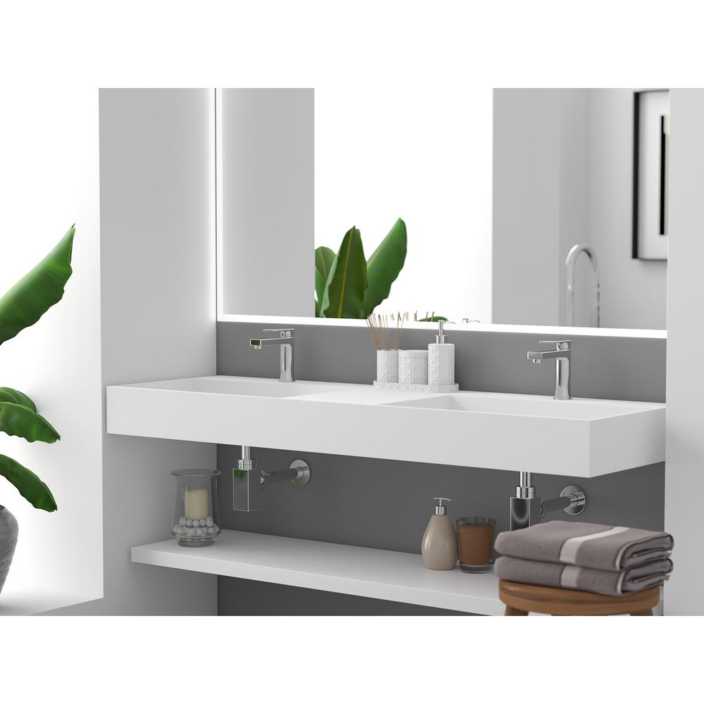 Wall-Mounted  Double Bathroom Sink with Concealed Drain Plate in White. Picture 5