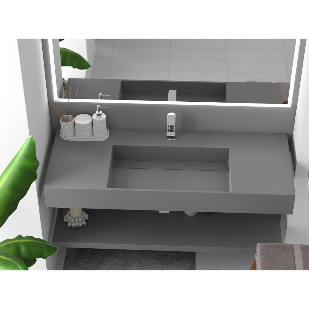 Wall-Mounted  Single Bathroom Sink with Concealed Drain Plate in Gray. Picture 6