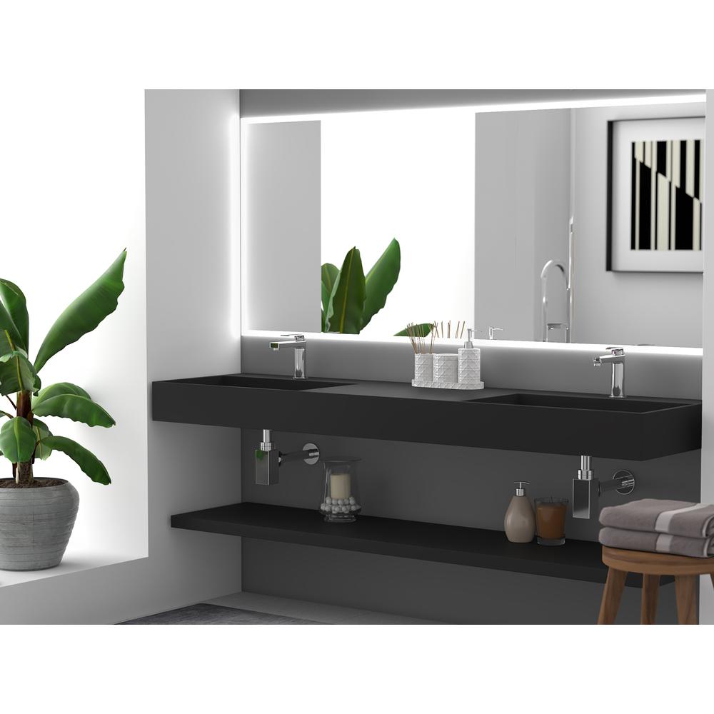 Wall-Mounted  Double Bathroom Sink with Concealed Drain Plate in Black. Picture 5