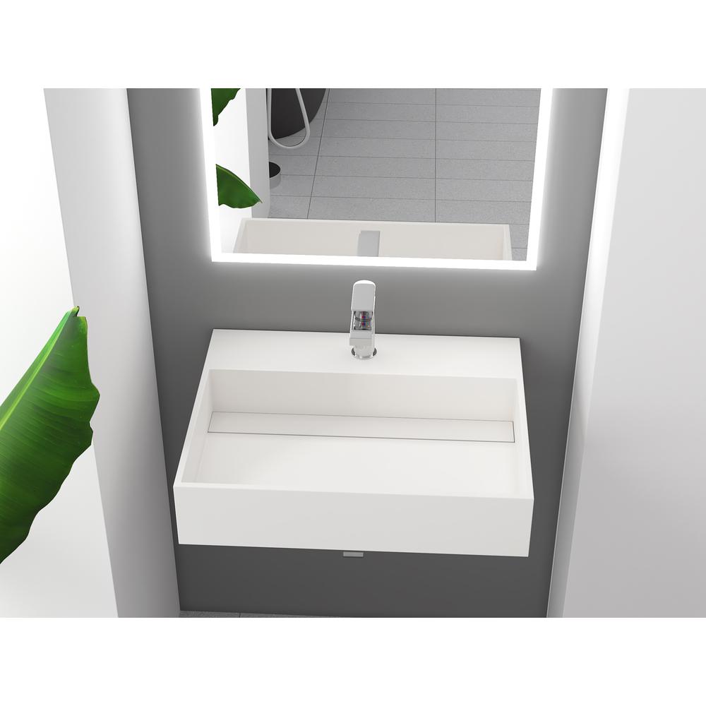 Wall-Mounted Single Bathroom Sink with Concealed Drain Plate in White. Picture 6