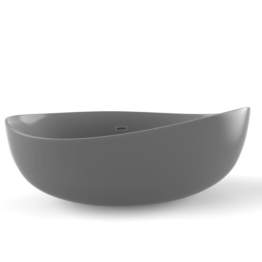 Newport 71" Freestanding Solid Surface Soaking Bathtub in Gray. Picture 1