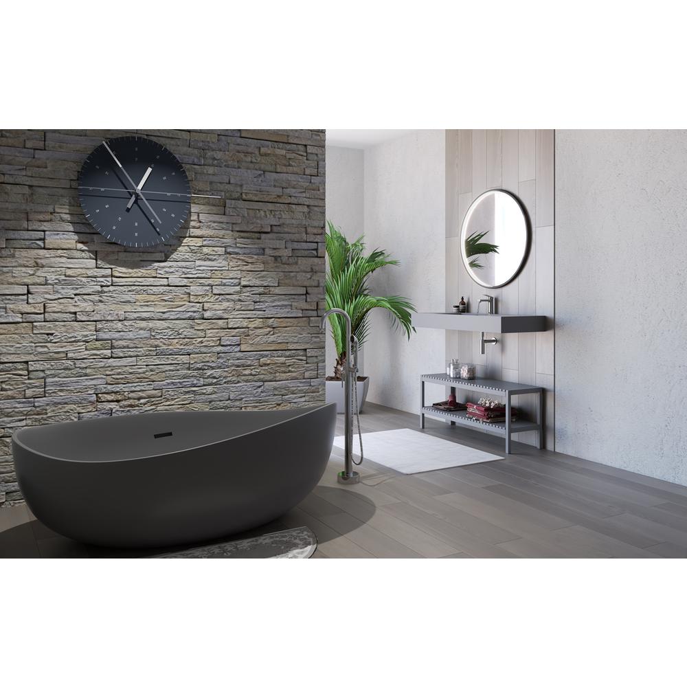 Newport 71" Freestanding Solid Surface Soaking Bathtub in Gray. Picture 3