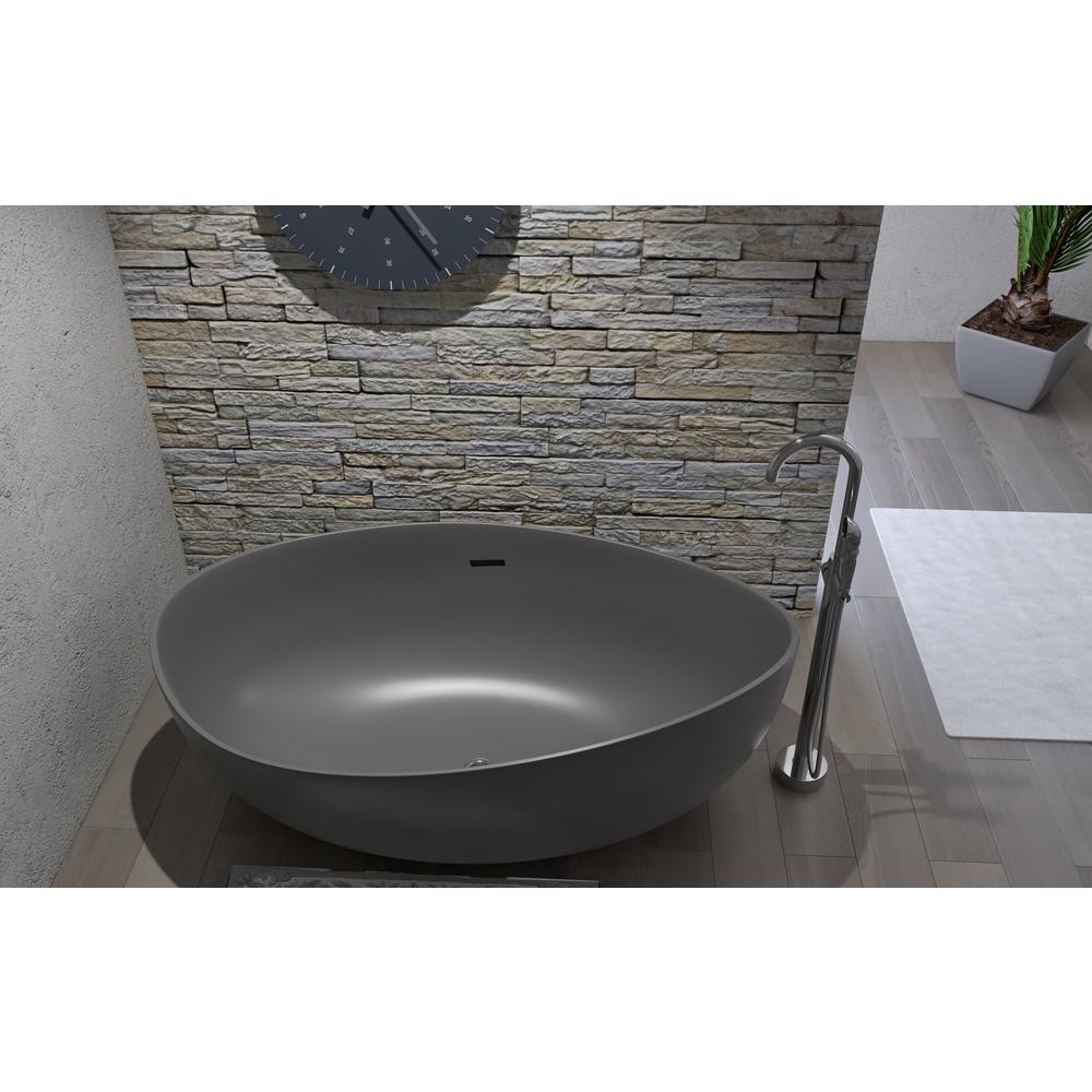 Newport 71" Freestanding Solid Surface Soaking Bathtub in Gray. Picture 4