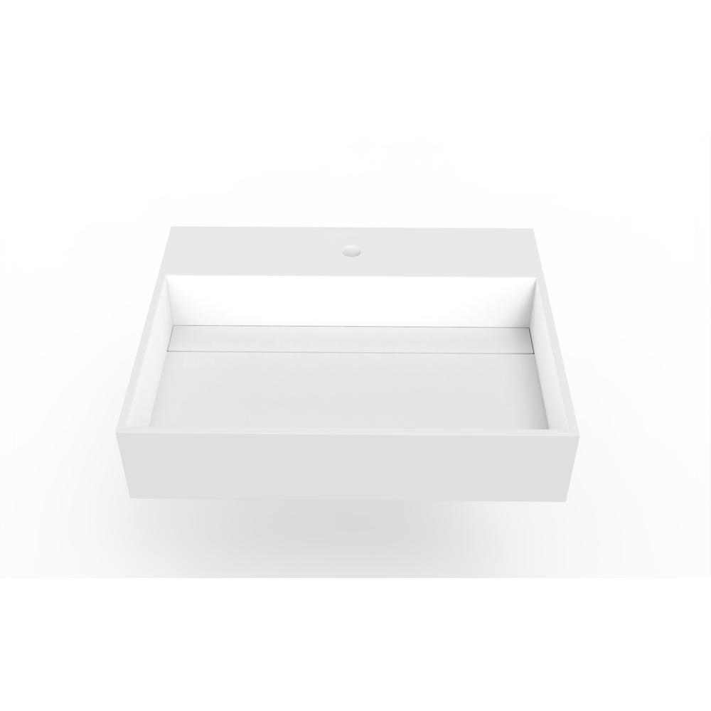 Wall-Mounted Single Bathroom Sink with Concealed Drain Plate in White. Picture 1