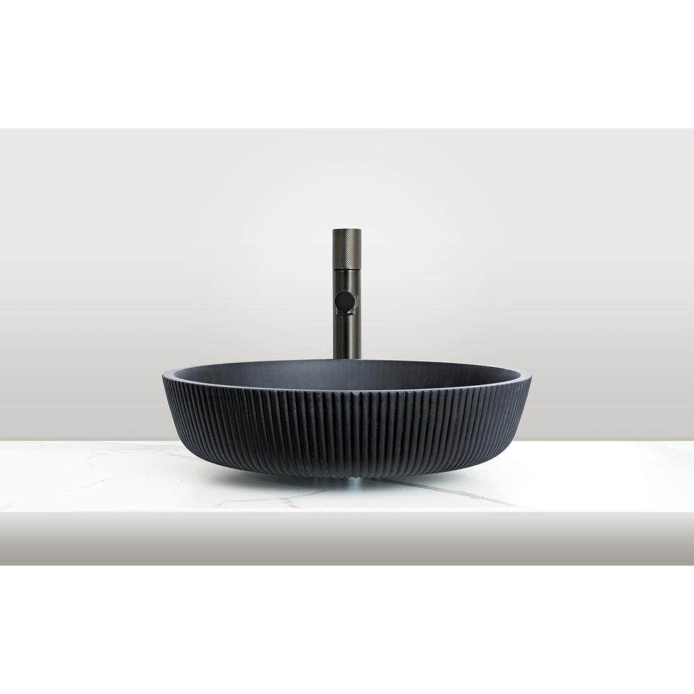 Yale Modern Striped Black Tempered Glass Crystal Round Vessel Sink - 17 in.. Picture 8