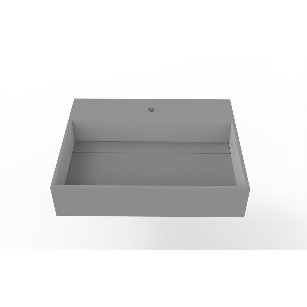Wall-Mounted  Single Bathroom Sink with Concealed Drain Plate in Gray. Picture 1